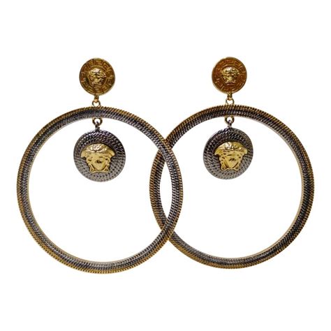 versace style earrings hoops 14kt plated white gold|Versace medusa hoop earrings.